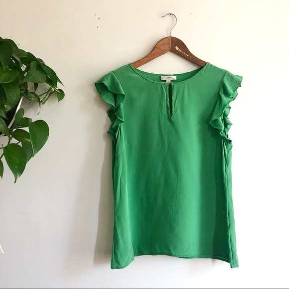 J. Crew Tops - 3/$25 J.Crew Silk Green Ruffled Lightweight Blouse